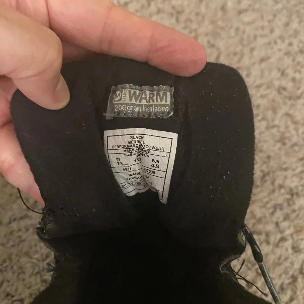 GUC Merrell Men All Black Waterproof 200 Gram Warm Winter Boots Size 11 - Picture 11 of 13